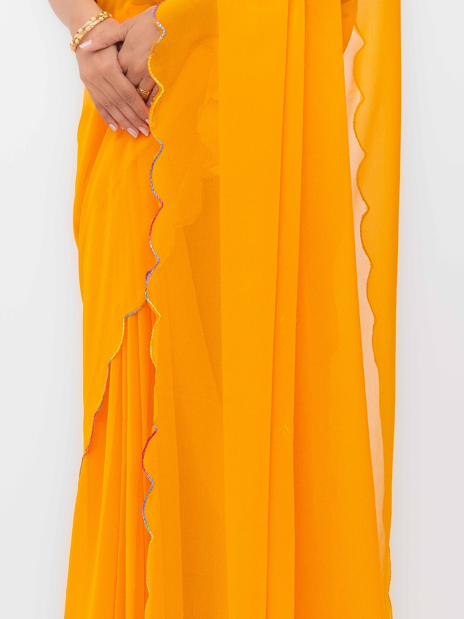 Yellow Georgette Plain Saree