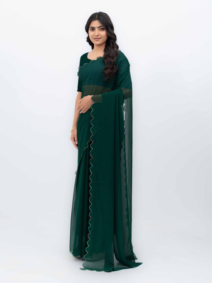 Green Georgette Plain Saree