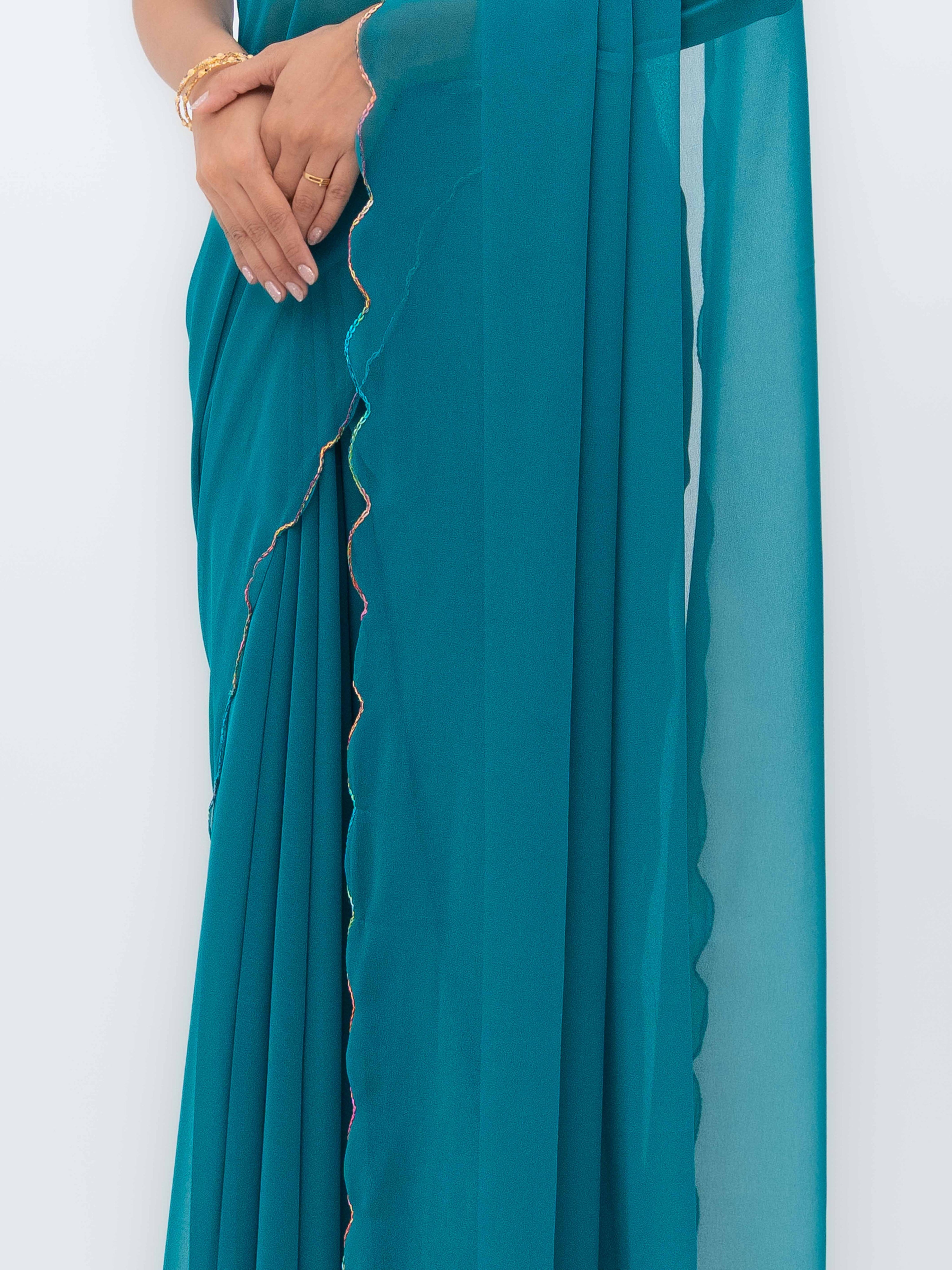 Sky Blue Georgette Plain Saree