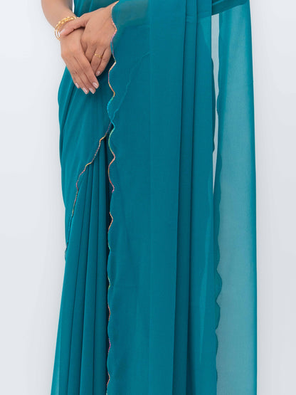 Sky Blue Georgette Plain Saree