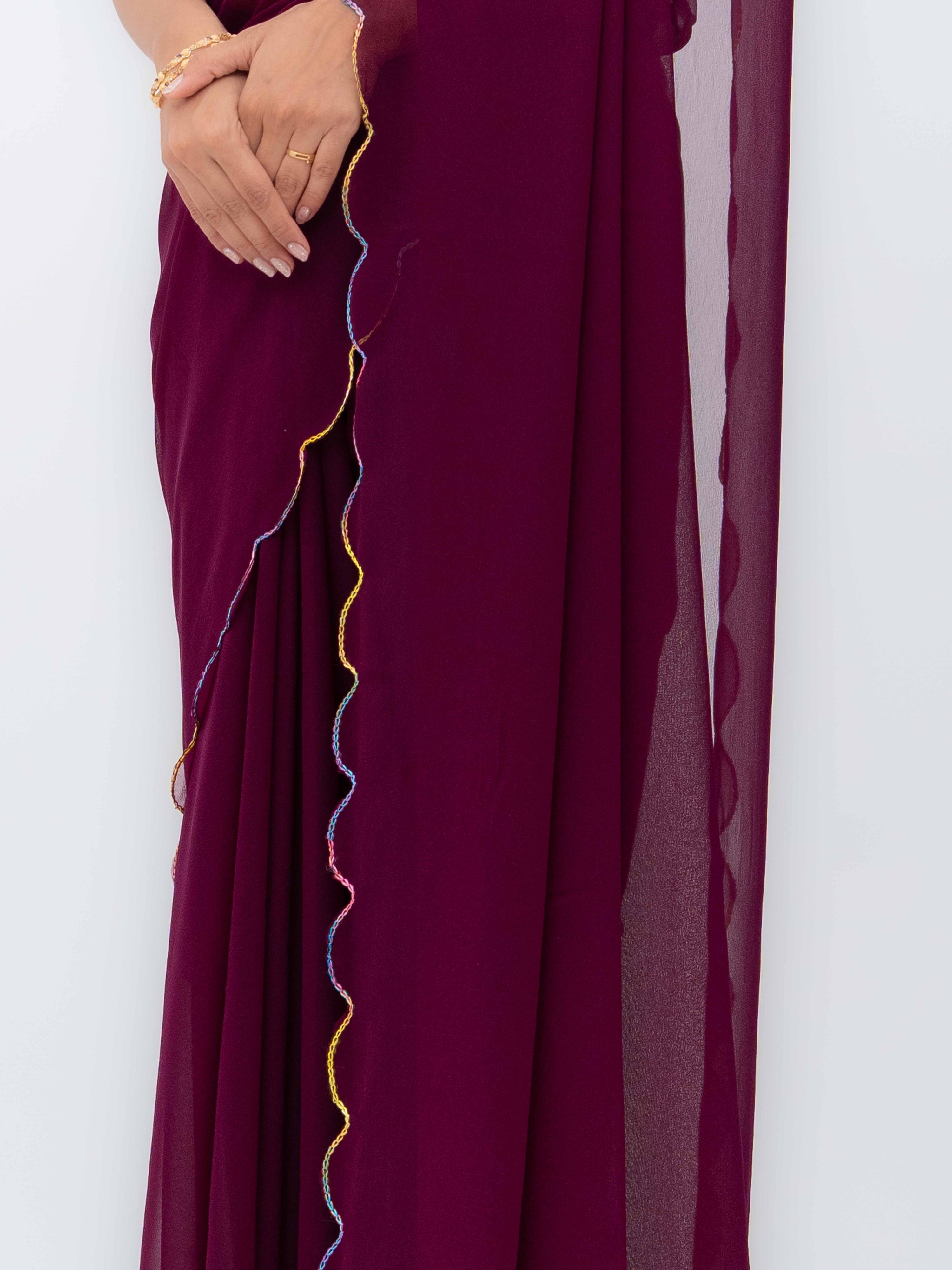 Wine Purple Georgette Plain Saree