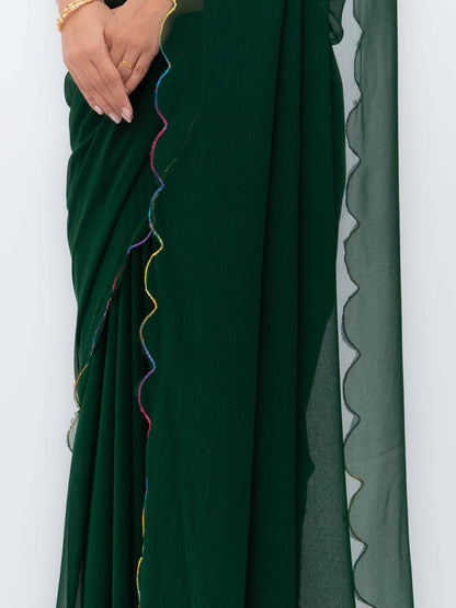 Green Georgette Plain Saree