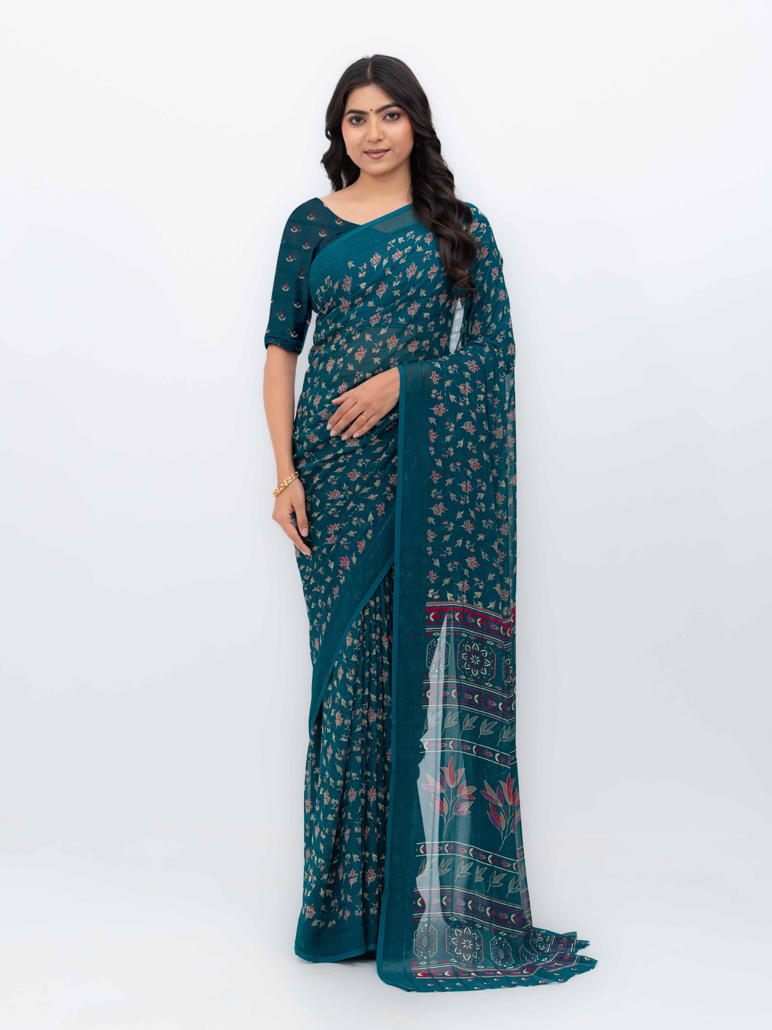 Teal Georgette Saree