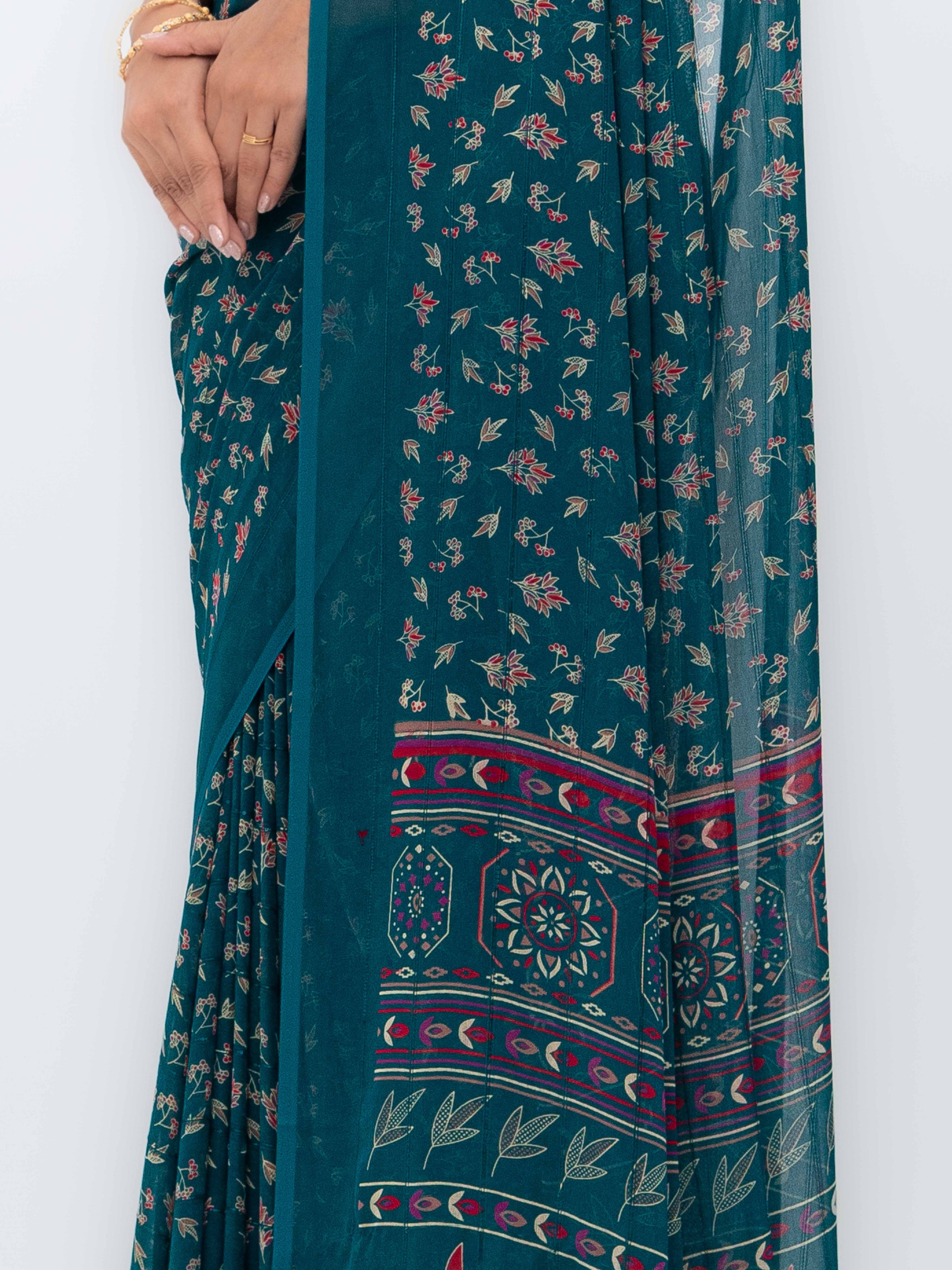 Teal Georgette Saree