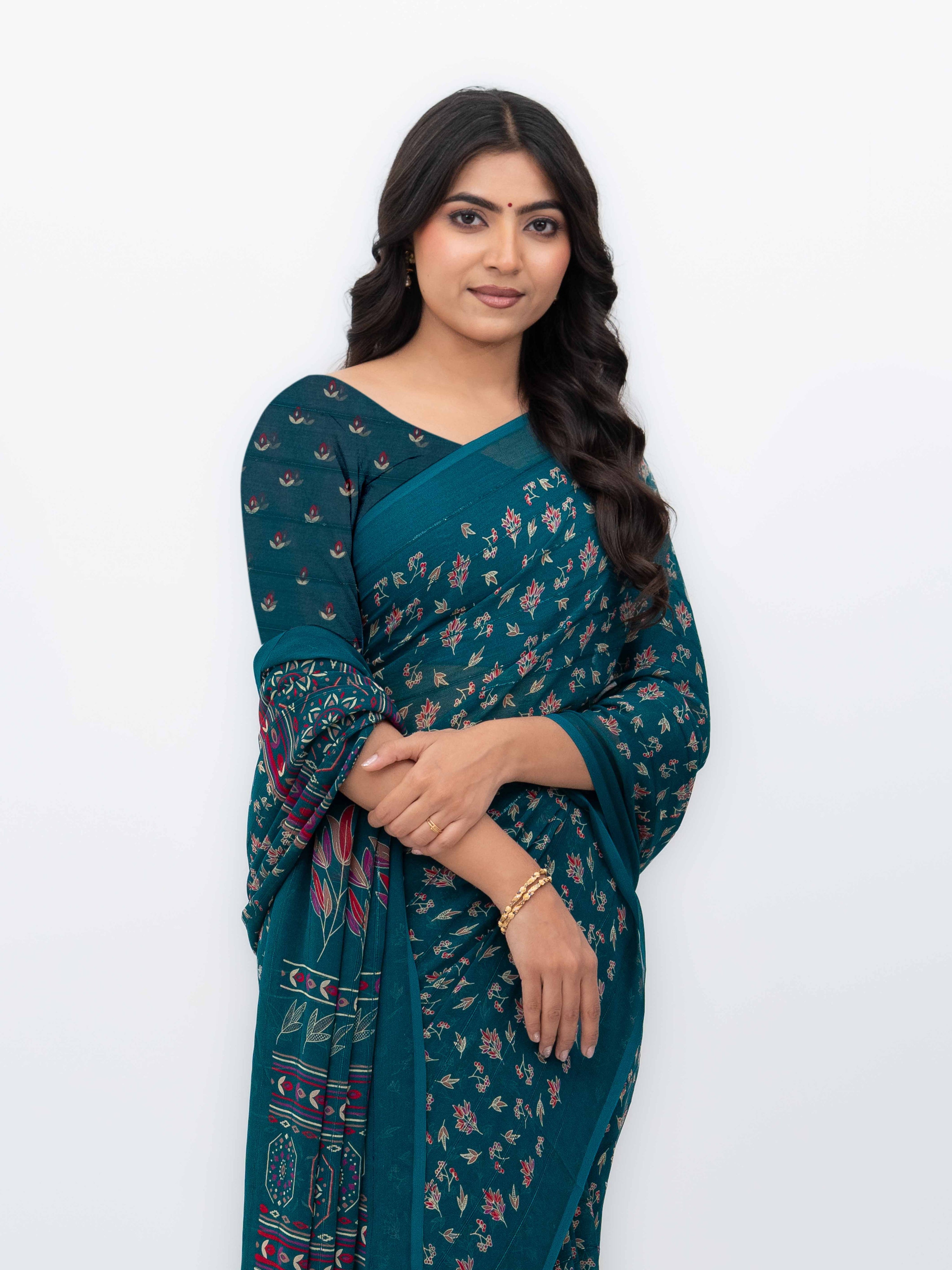 Teal Georgette Saree