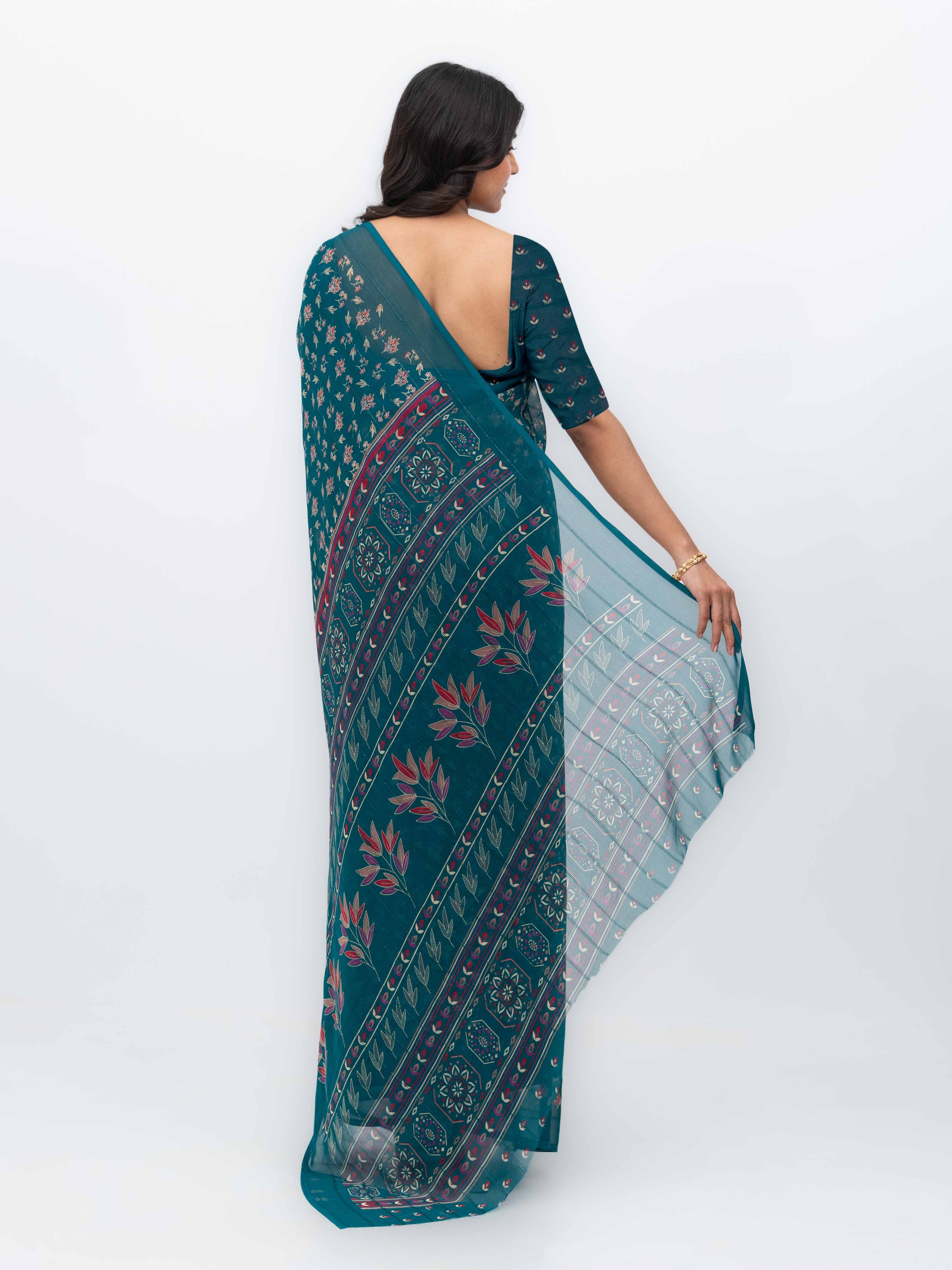 Teal Georgette Saree