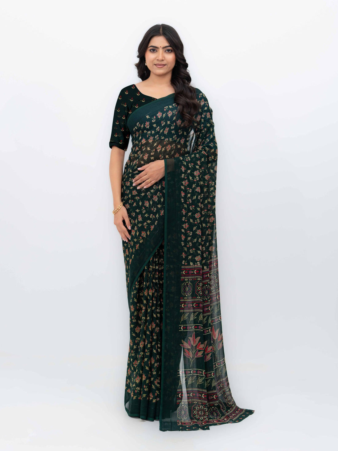 Dark Green Georgette Saree