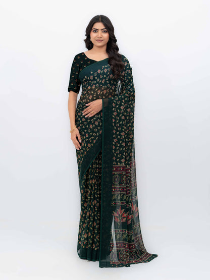 Dark Green Georgette Saree