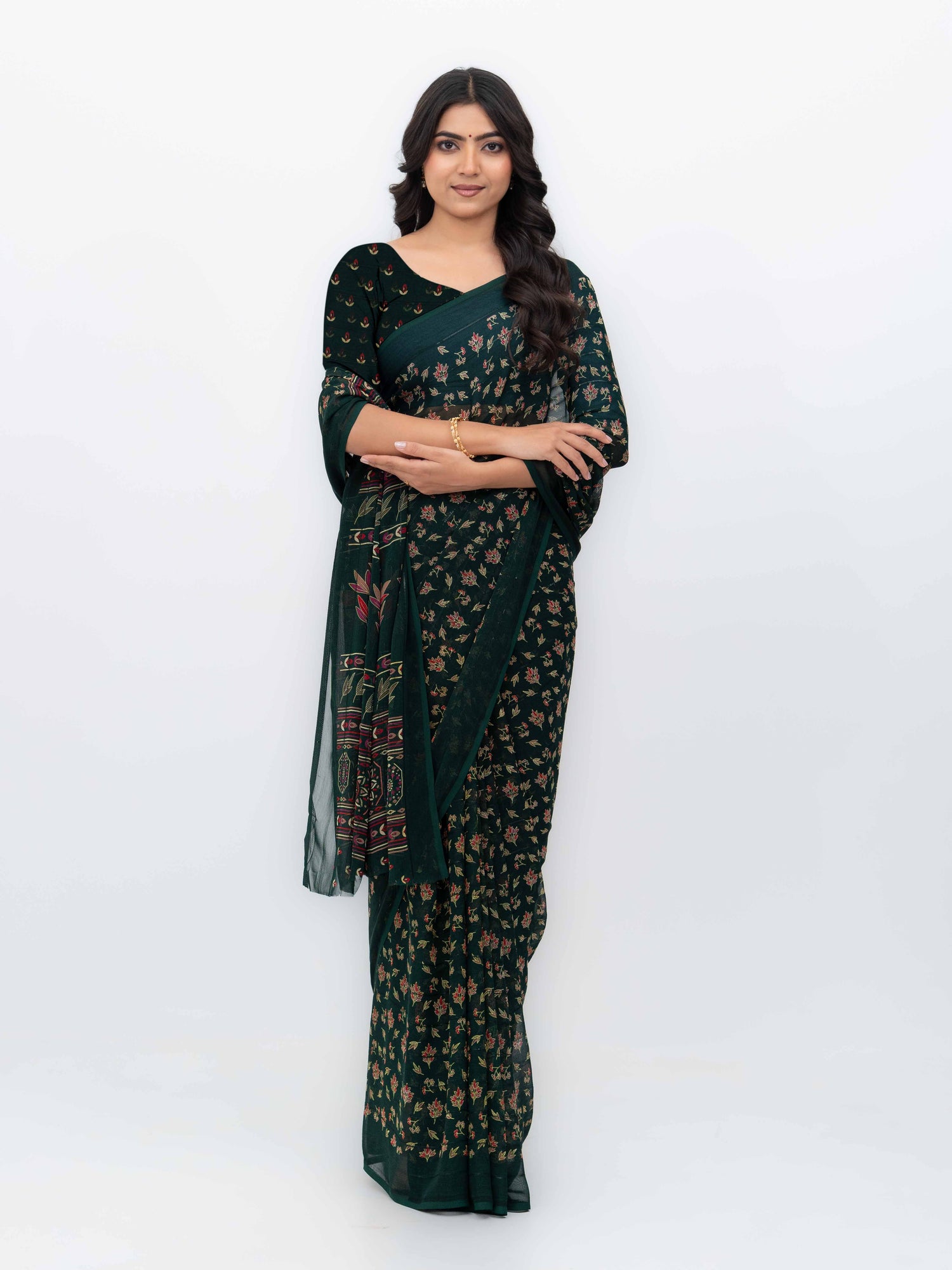 Dark Green Georgette Saree
