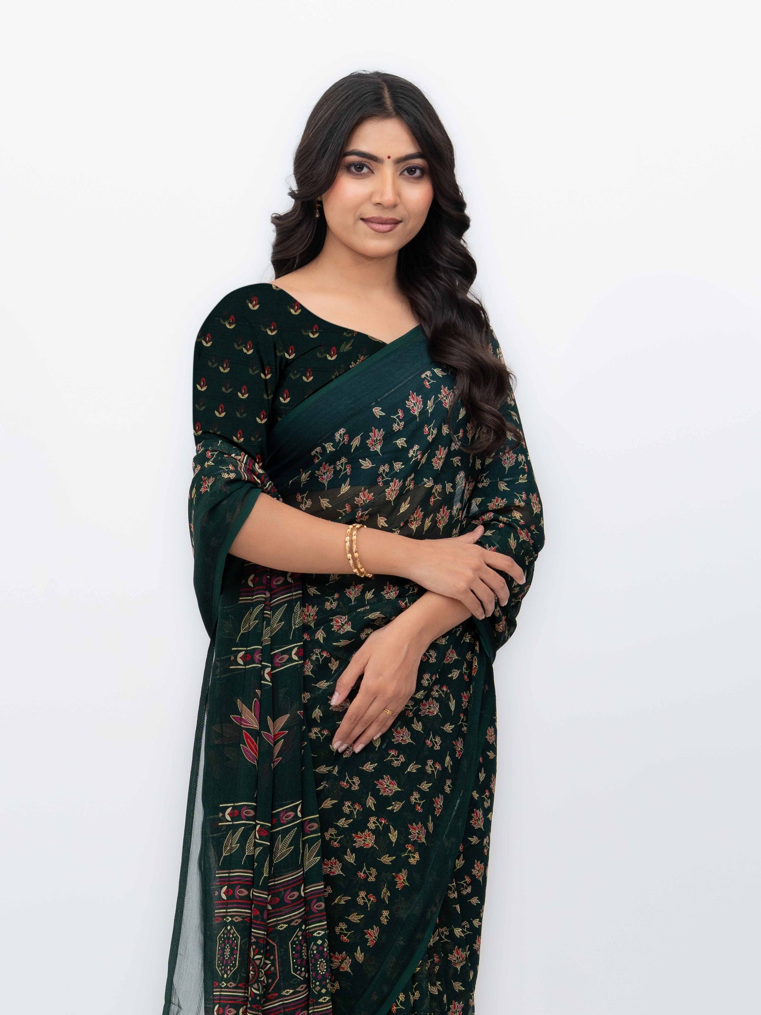 Dark Green Georgette Saree