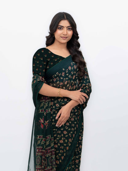 Dark Green Georgette Saree