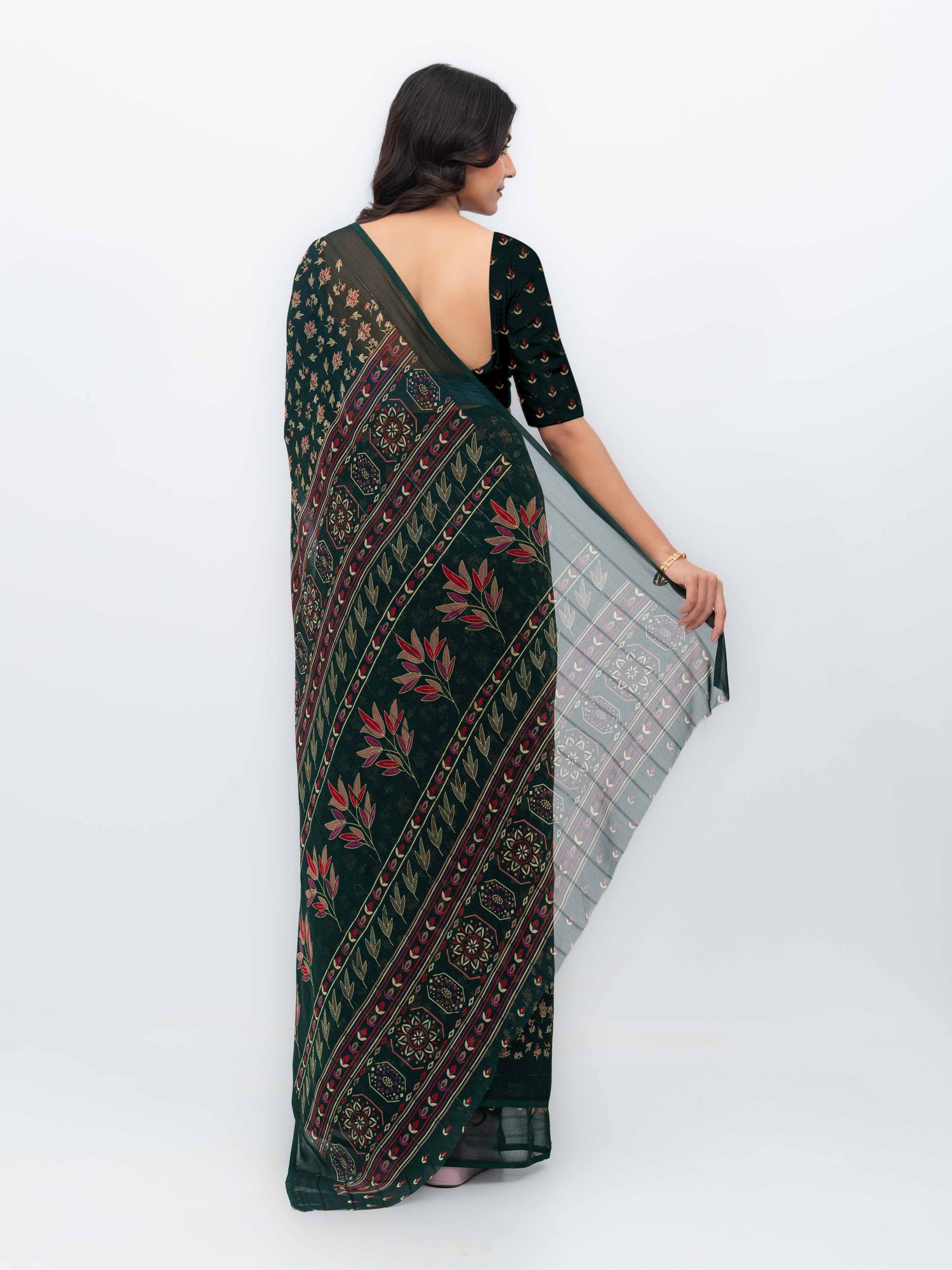 Dark Green Georgette Saree