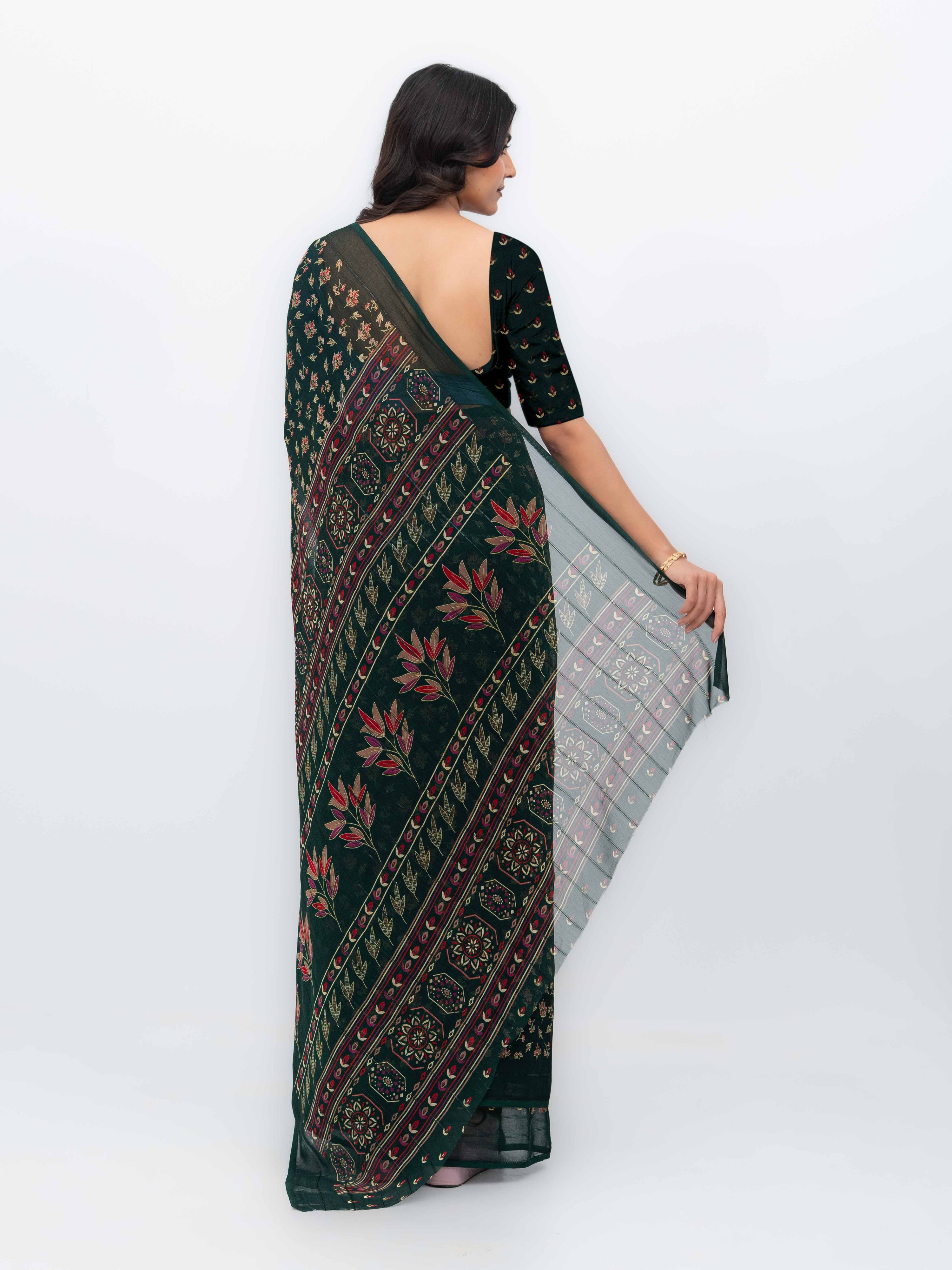 Dark Green Georgette Saree