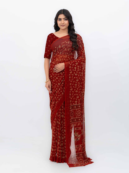 Rust Brown Georgette Saree