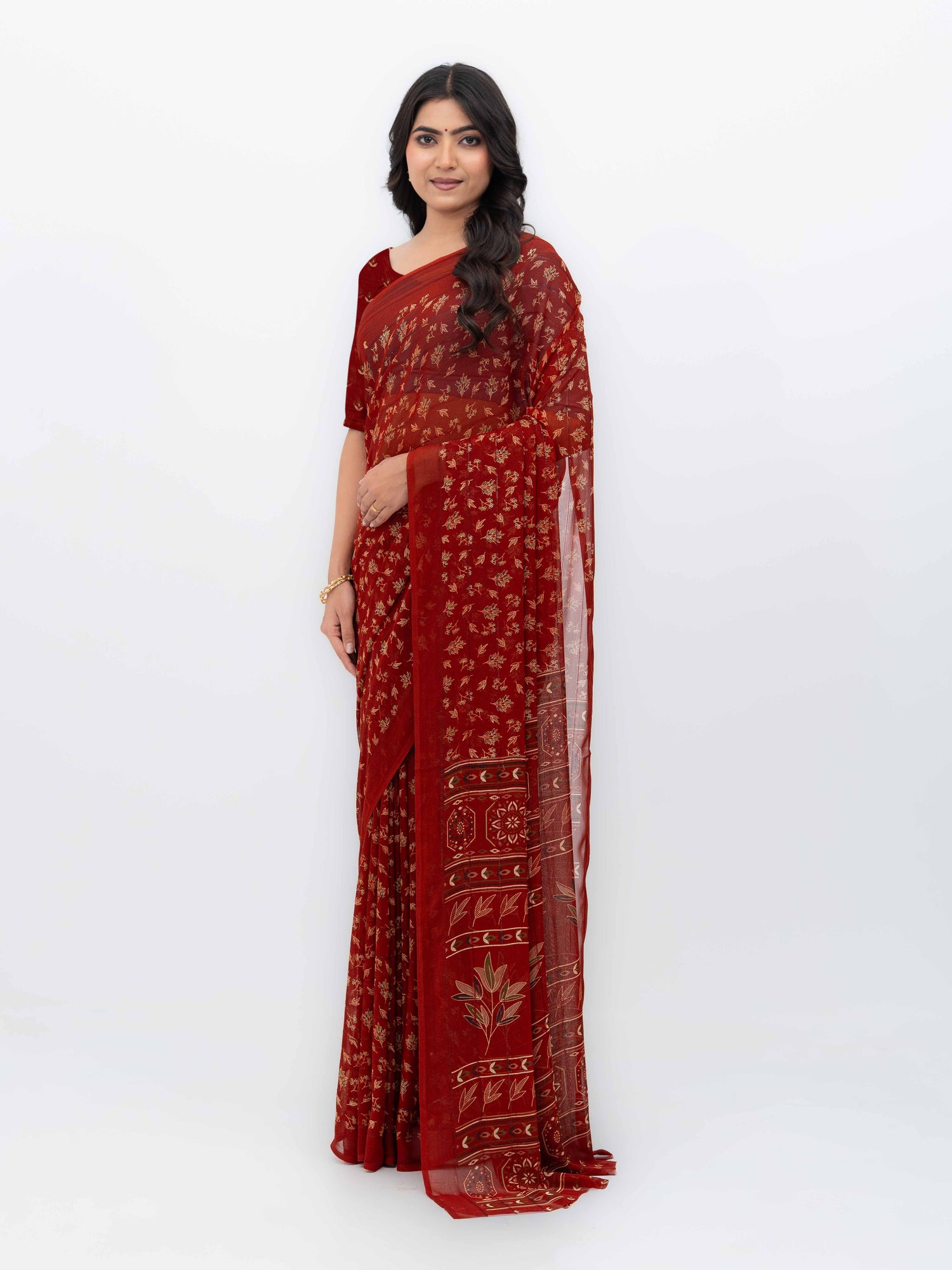 Rust Brown Georgette Saree