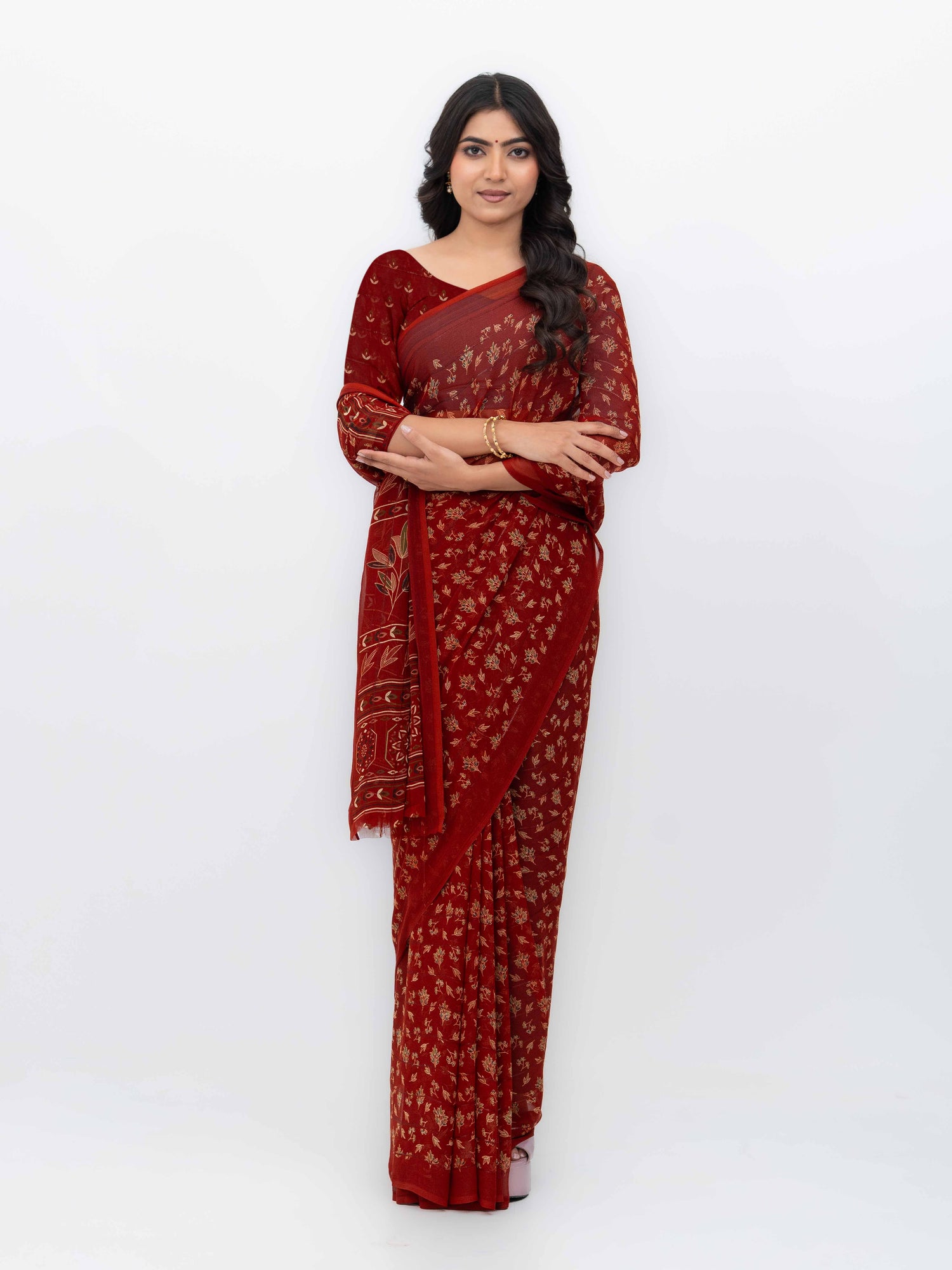 Rust Brown Georgette Saree