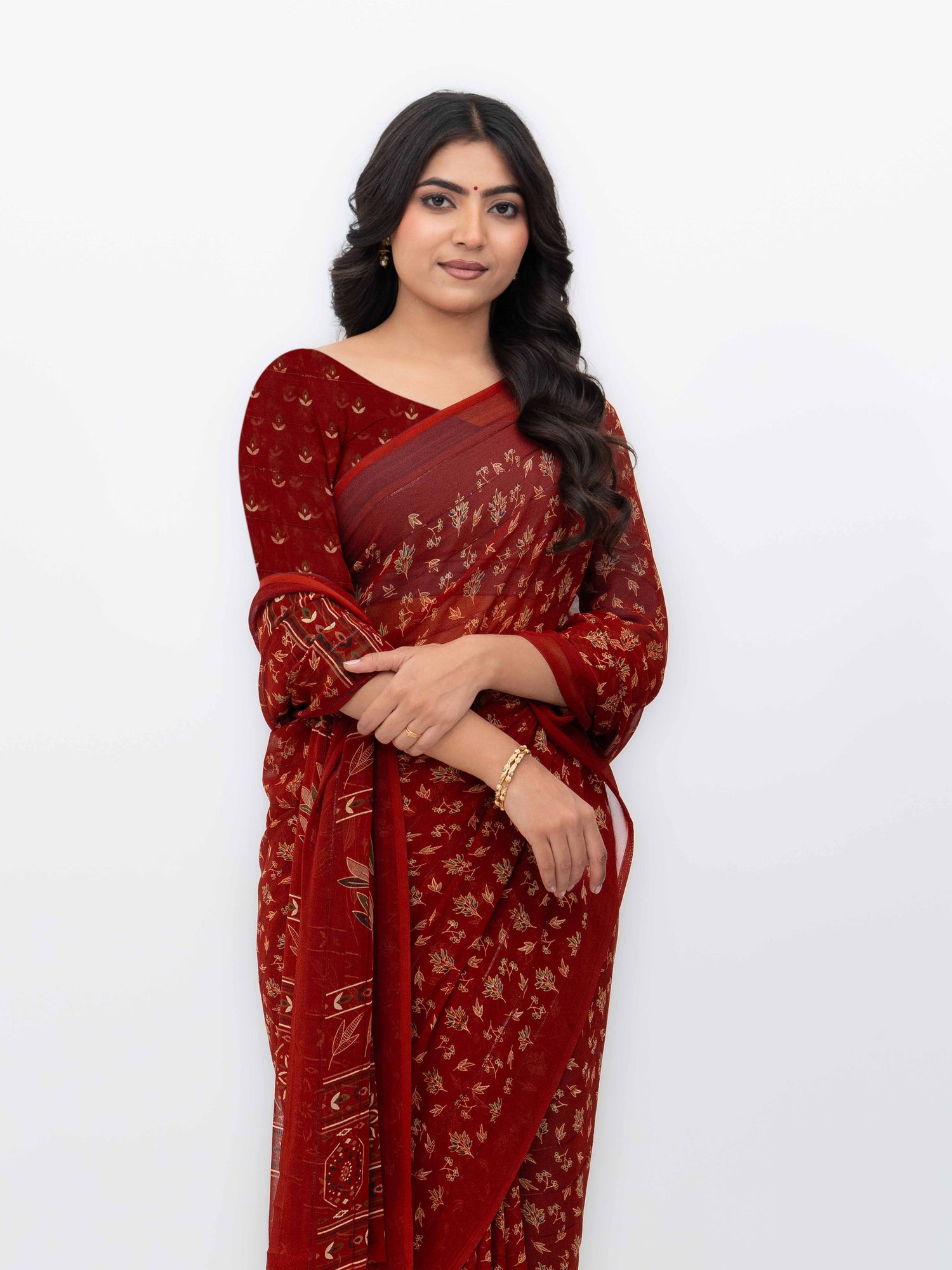 Rust Brown Georgette Saree