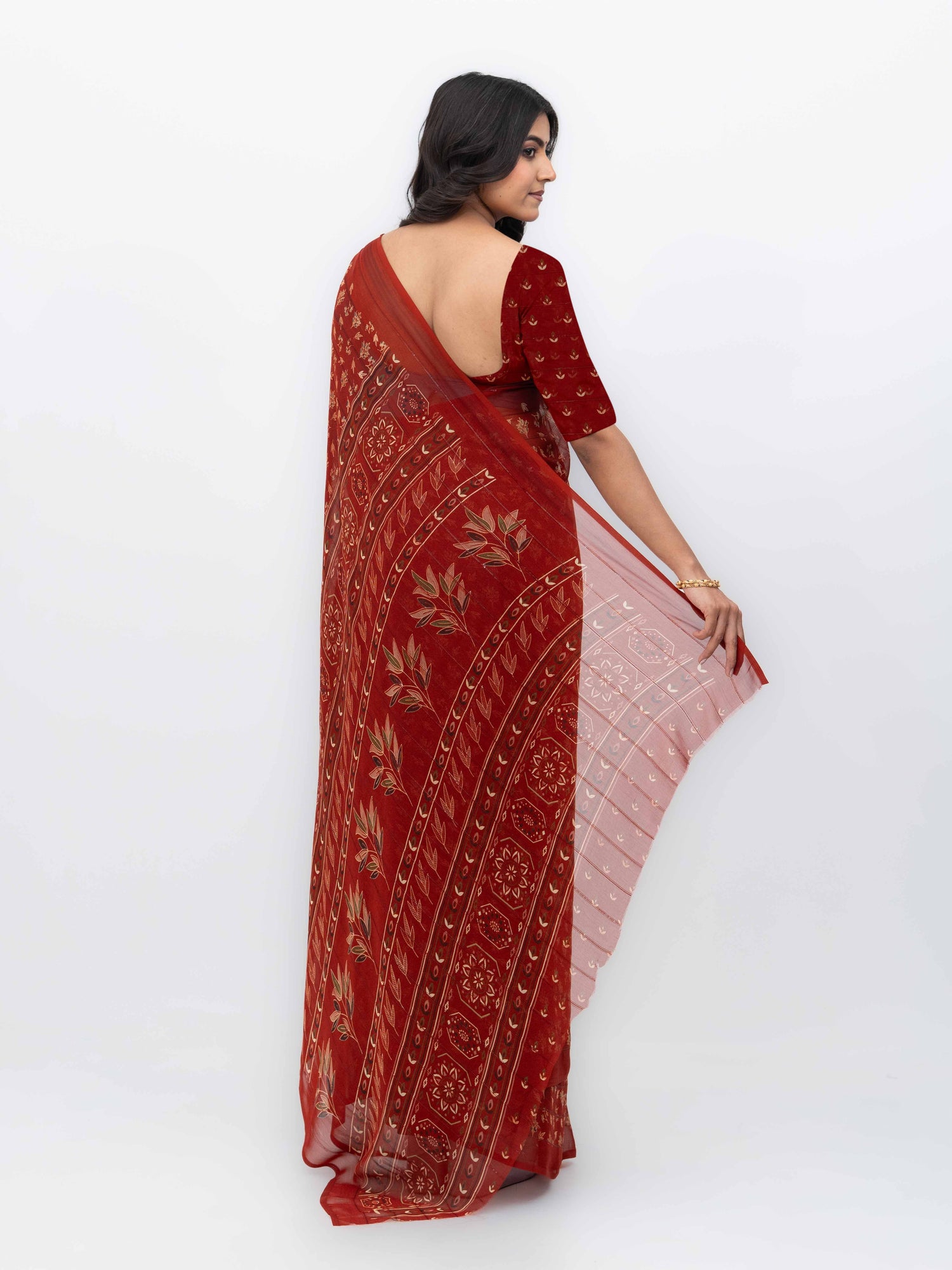 Rust Brown Georgette Saree