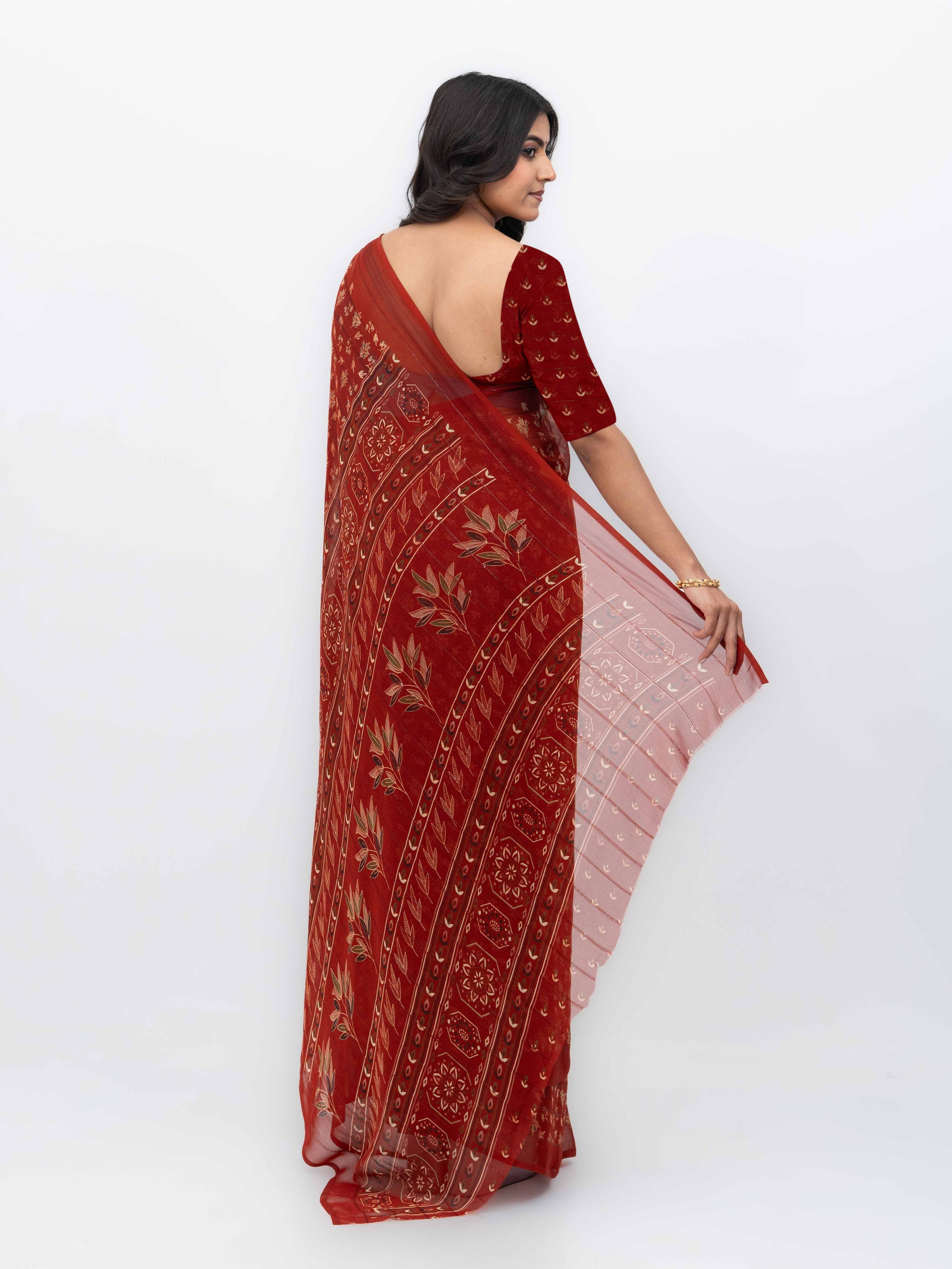 Rust Brown Georgette Saree