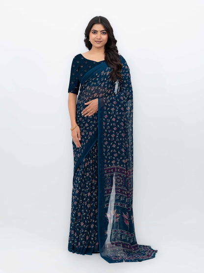 Navy Blue Georgette Saree