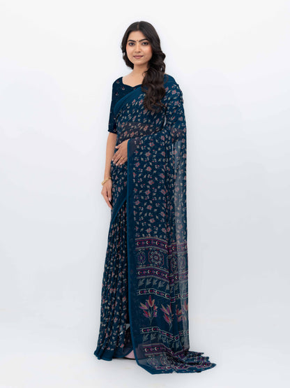 Navy Blue Georgette Saree