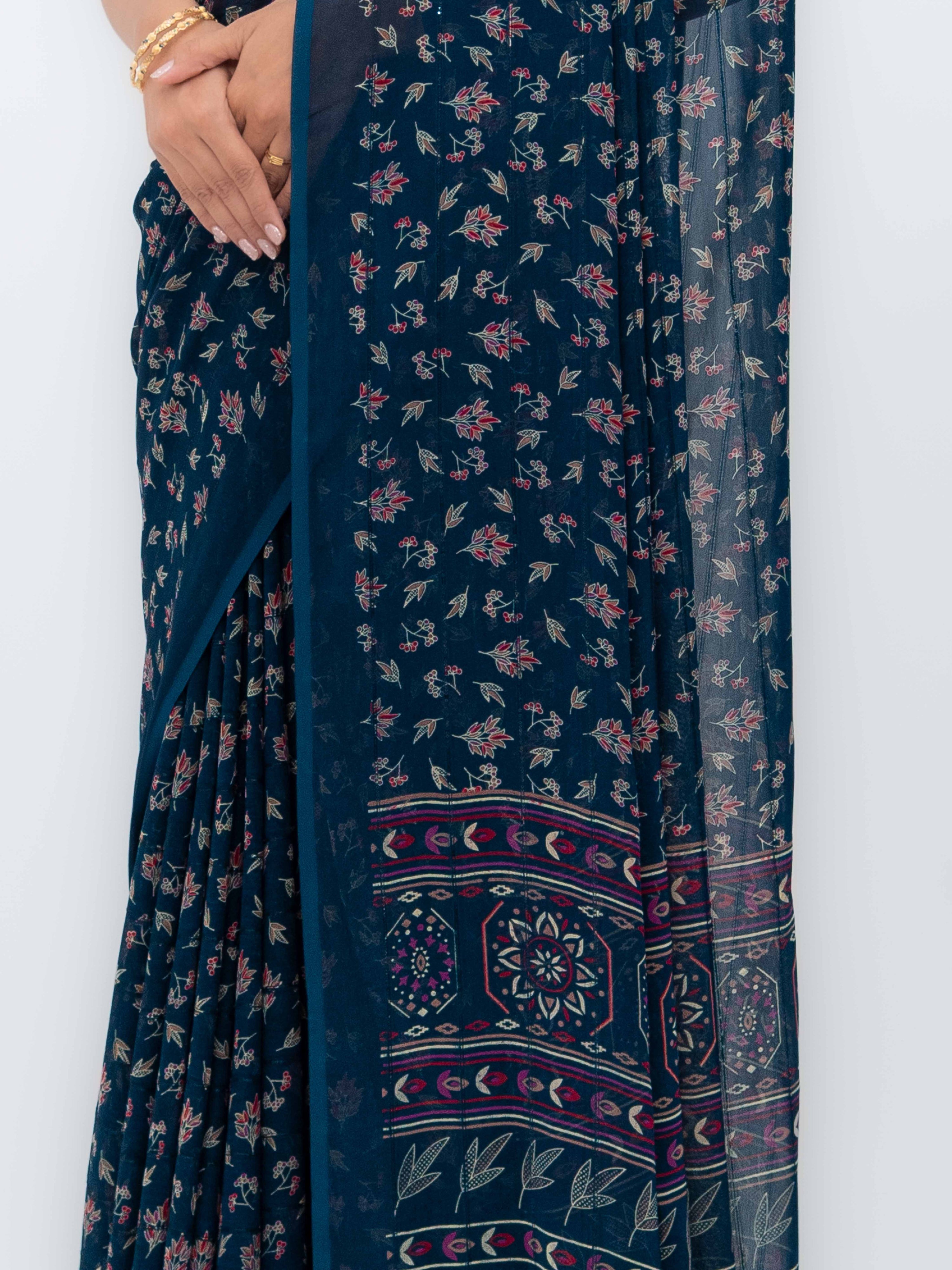 Navy Blue Georgette Saree