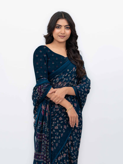 Navy Blue Georgette Saree