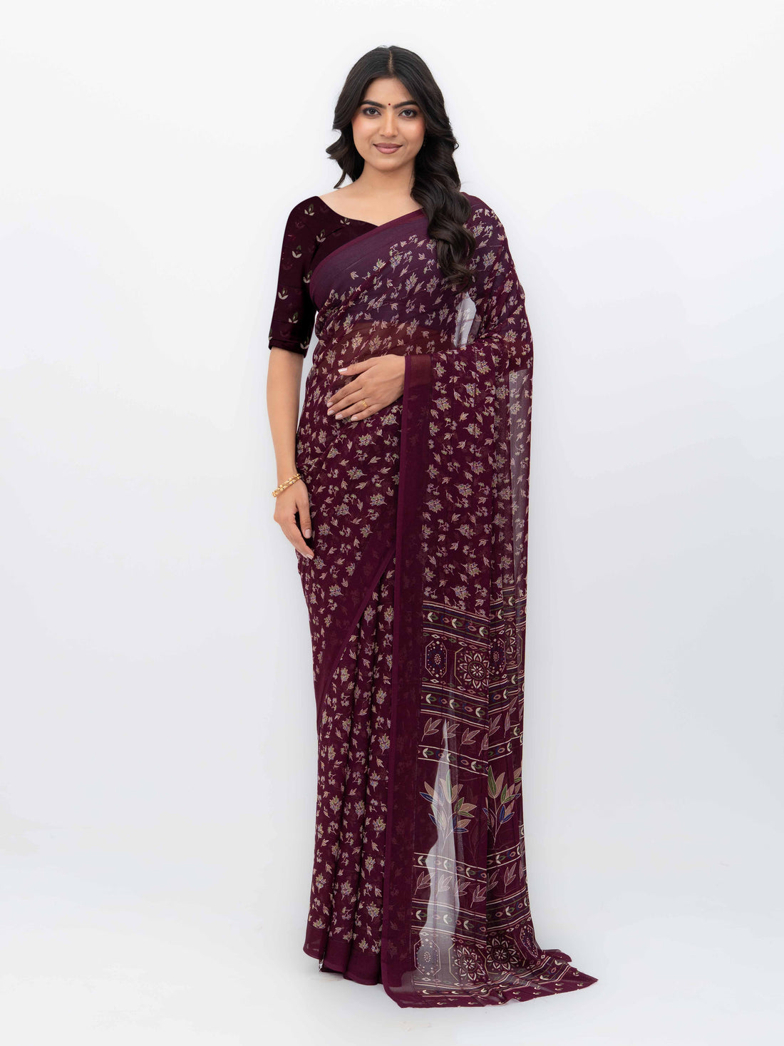 Wine Purple Georgette Saree