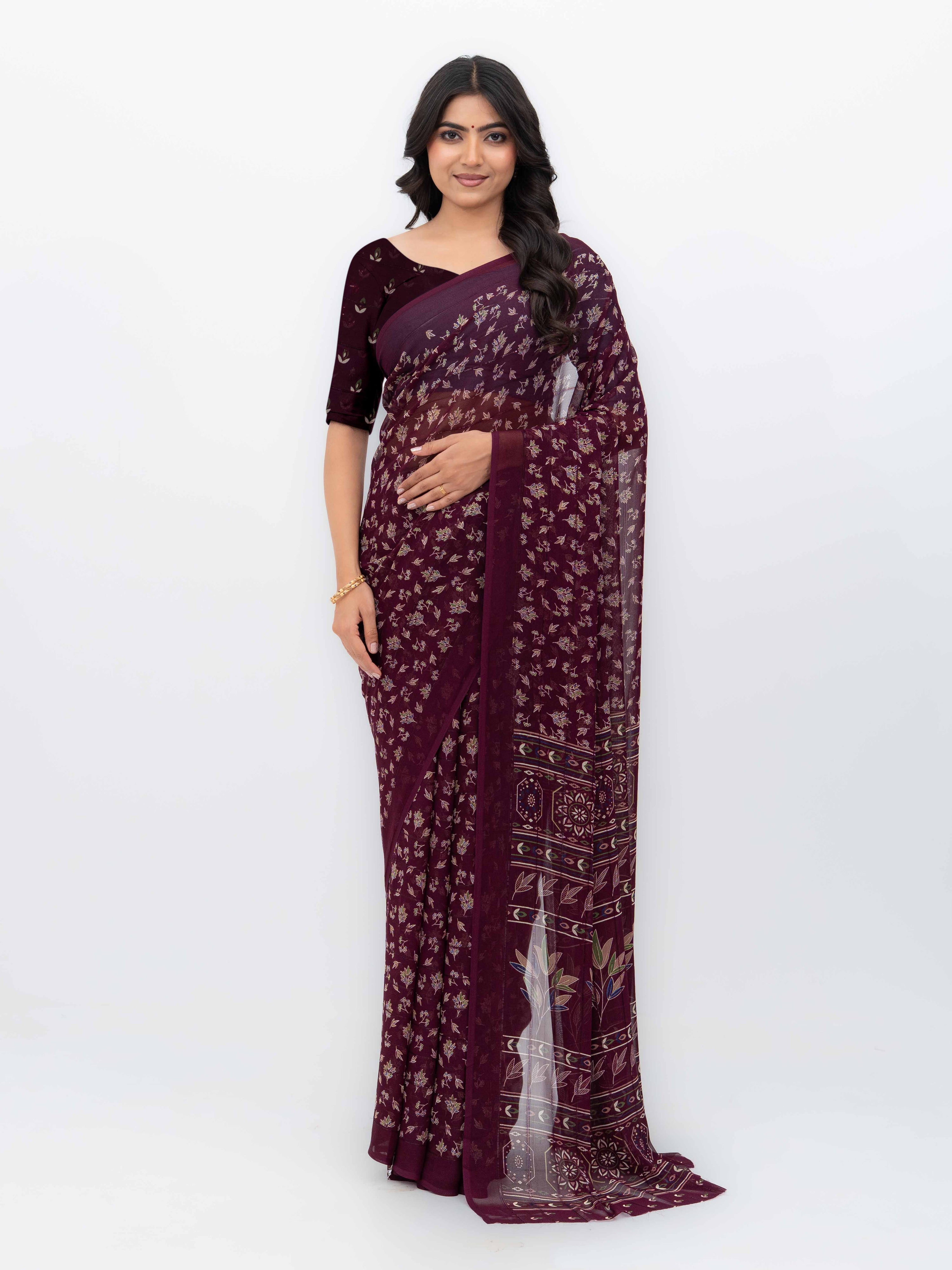 Wine Purple Georgette Saree