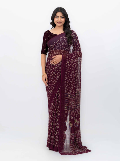 Wine Purple Georgette Saree