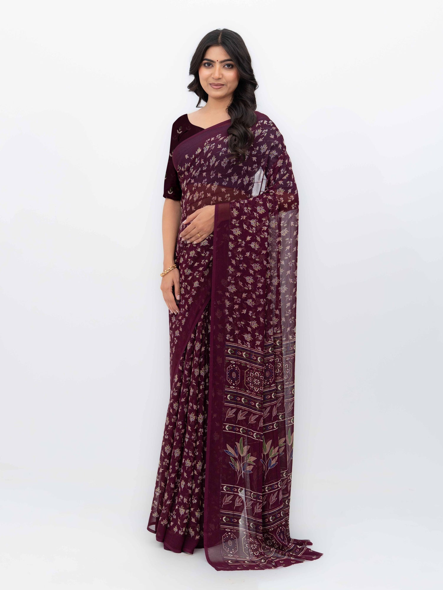 Wine Purple Georgette Saree
