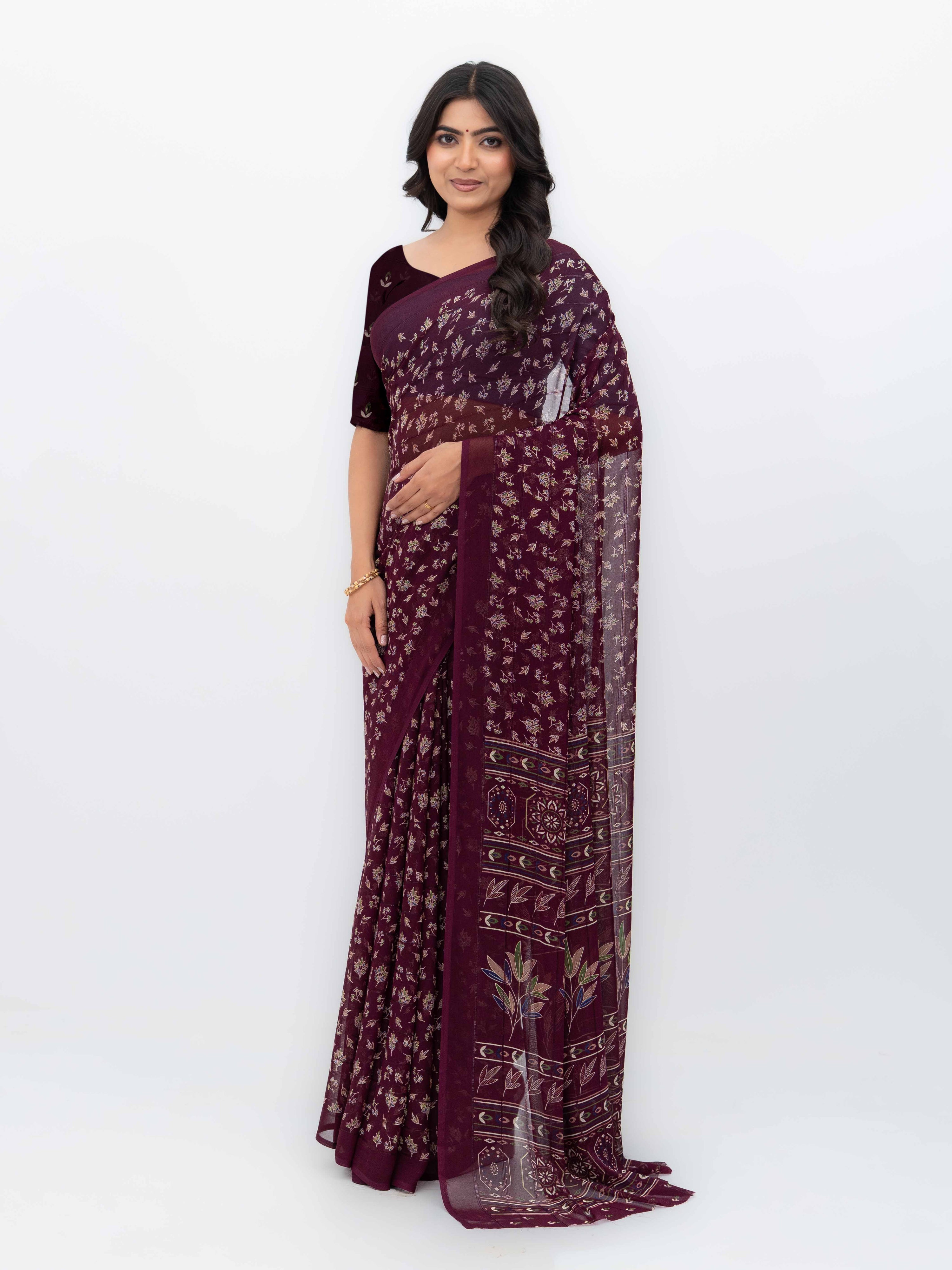 Wine Purple Georgette Saree