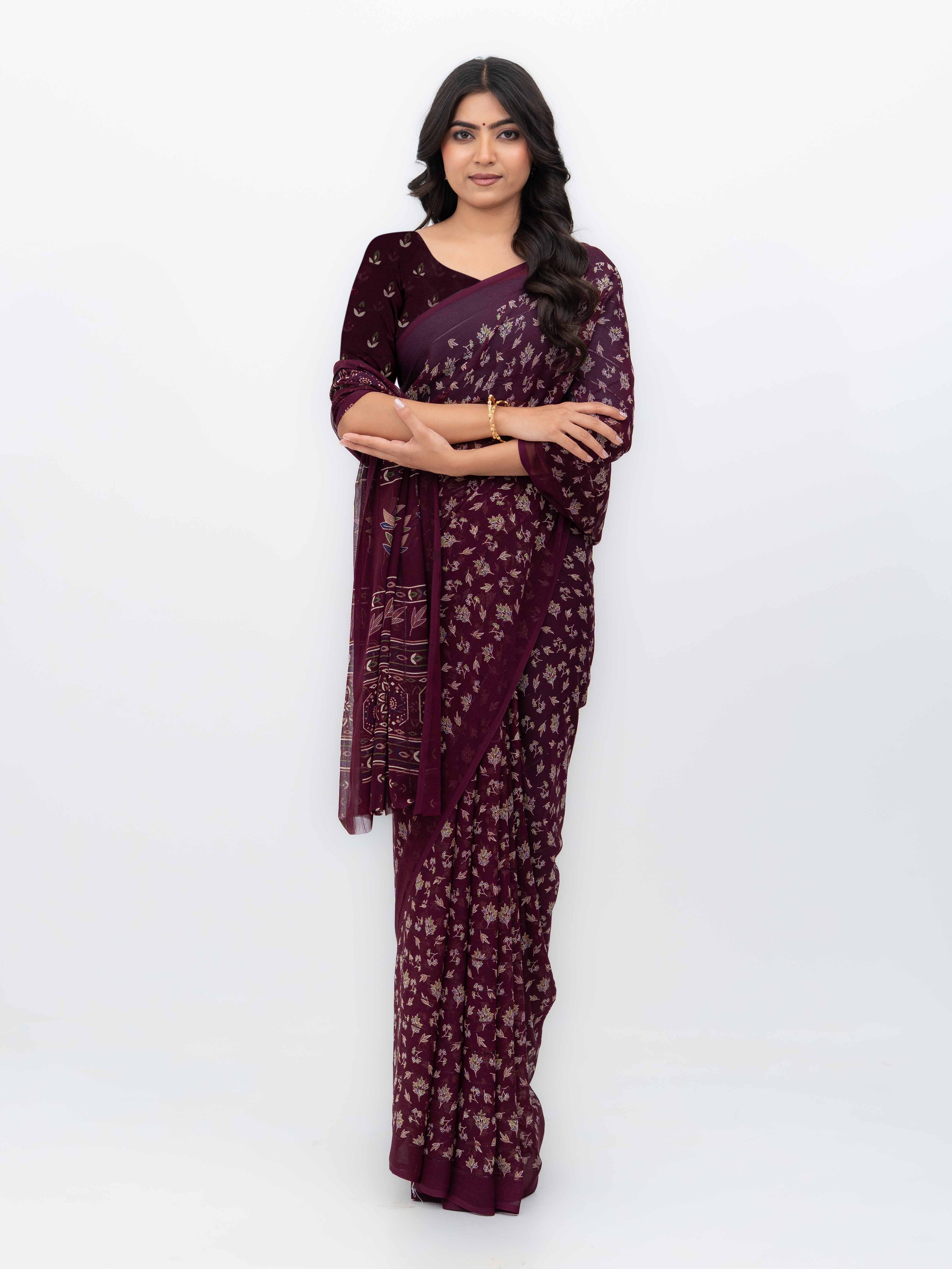 Wine Purple Georgette Saree