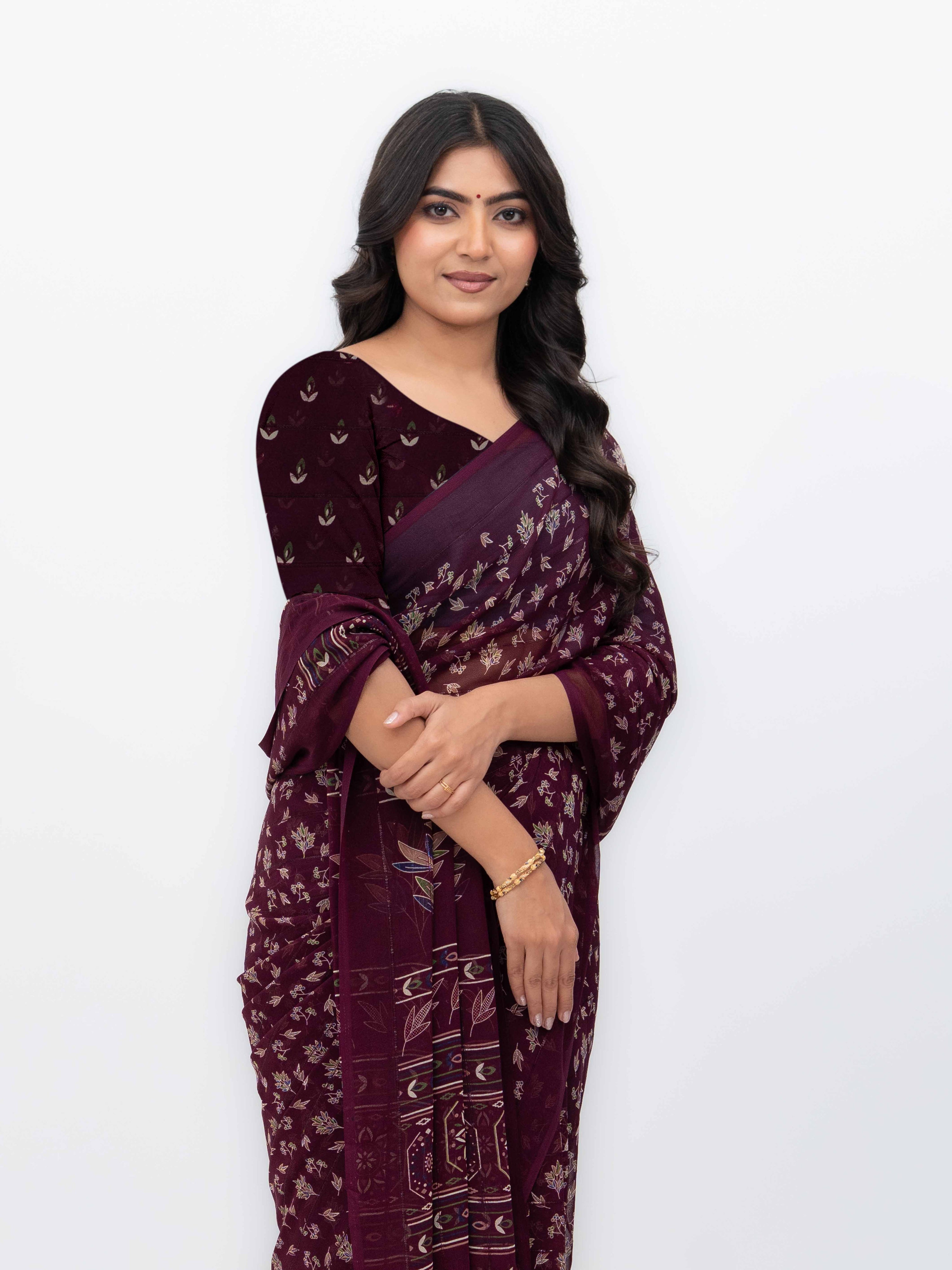 Wine Purple Georgette Saree