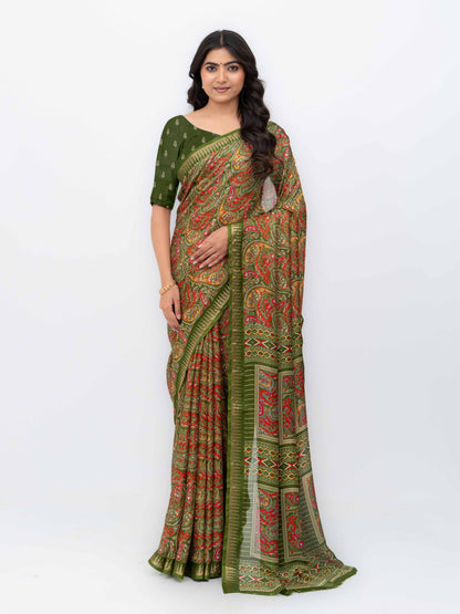 Olive Green Soft Georgette Saree