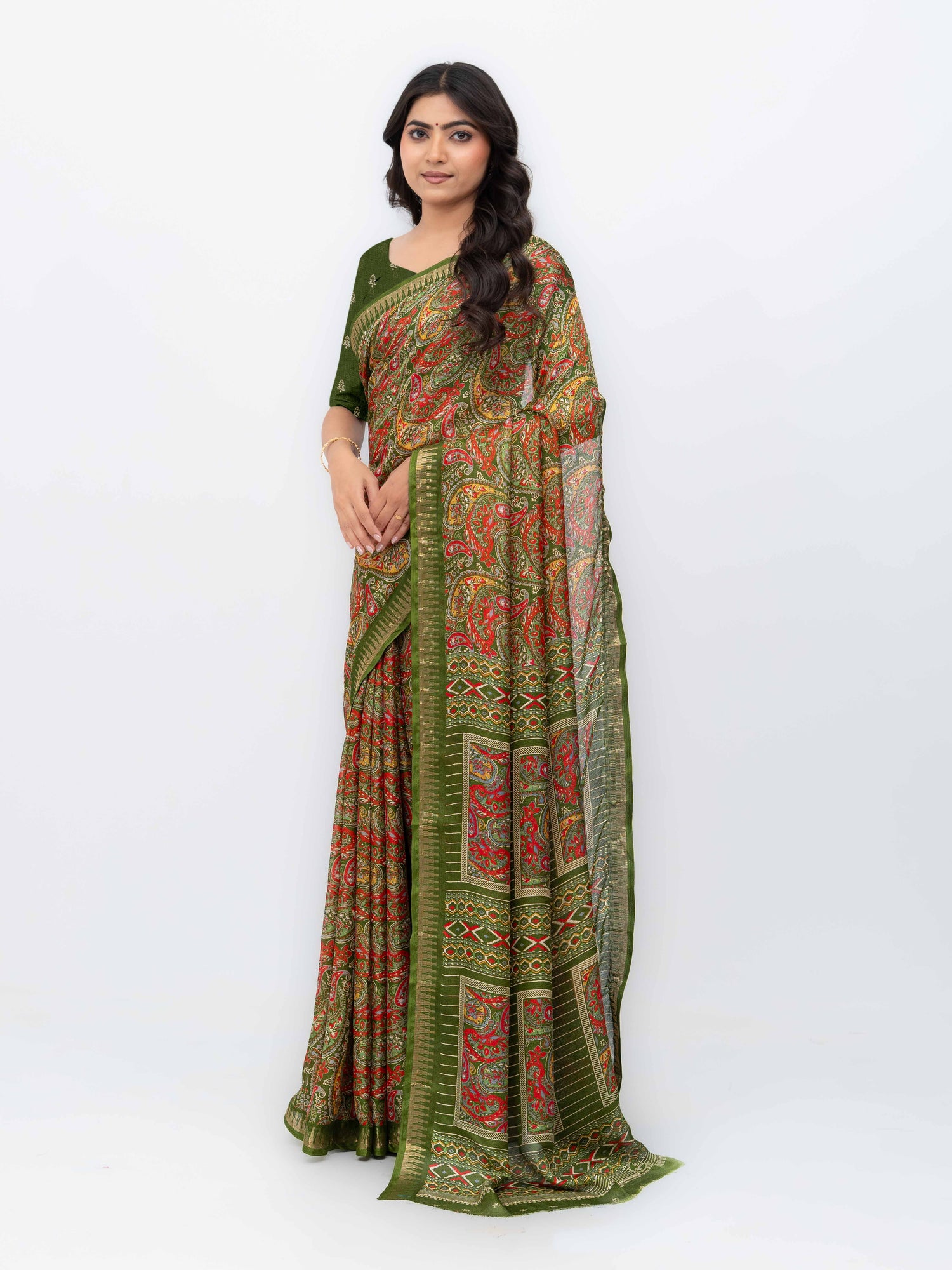 Olive Green Soft Georgette Saree