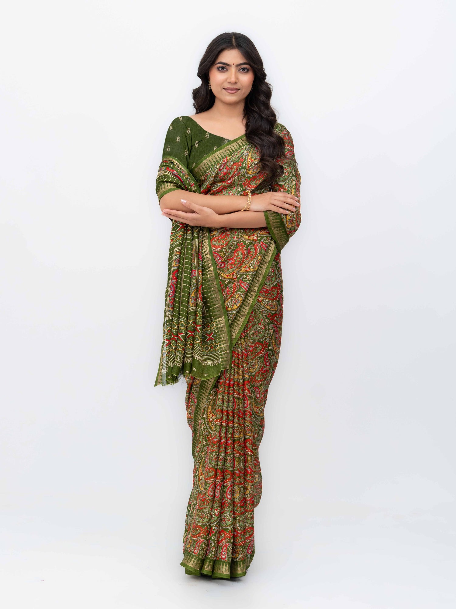 Olive Green Soft Georgette Saree