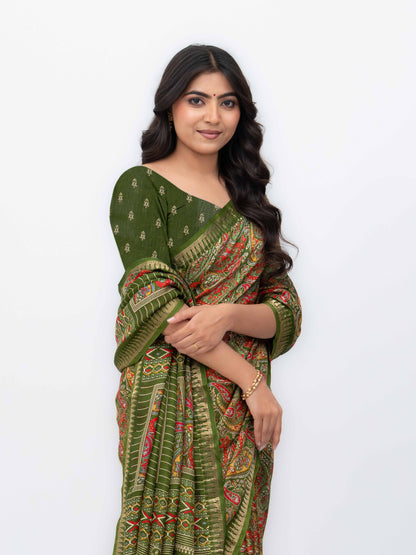 Olive Green Soft Georgette Saree