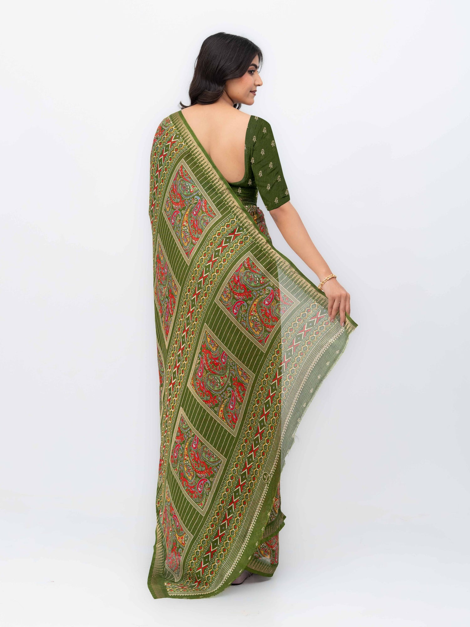 Olive Green Soft Georgette Saree