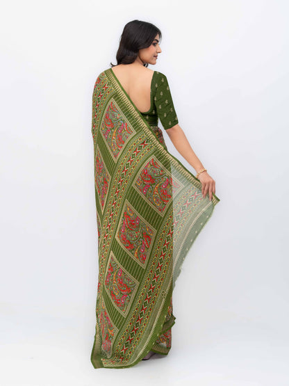 Olive Green Soft Georgette Saree