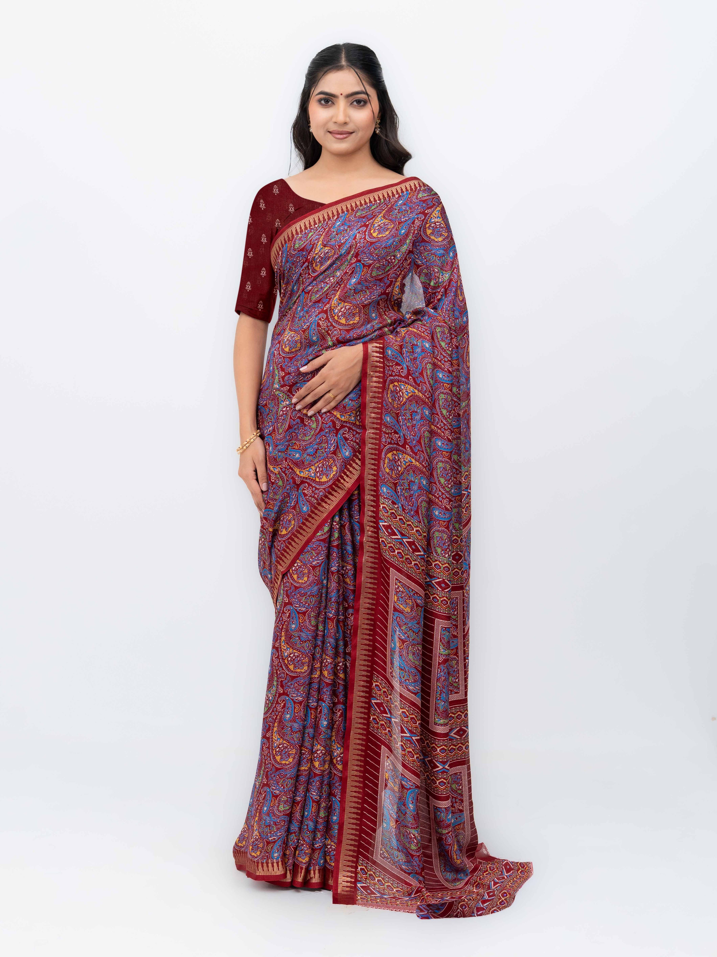 Wine Soft Georgette Saree