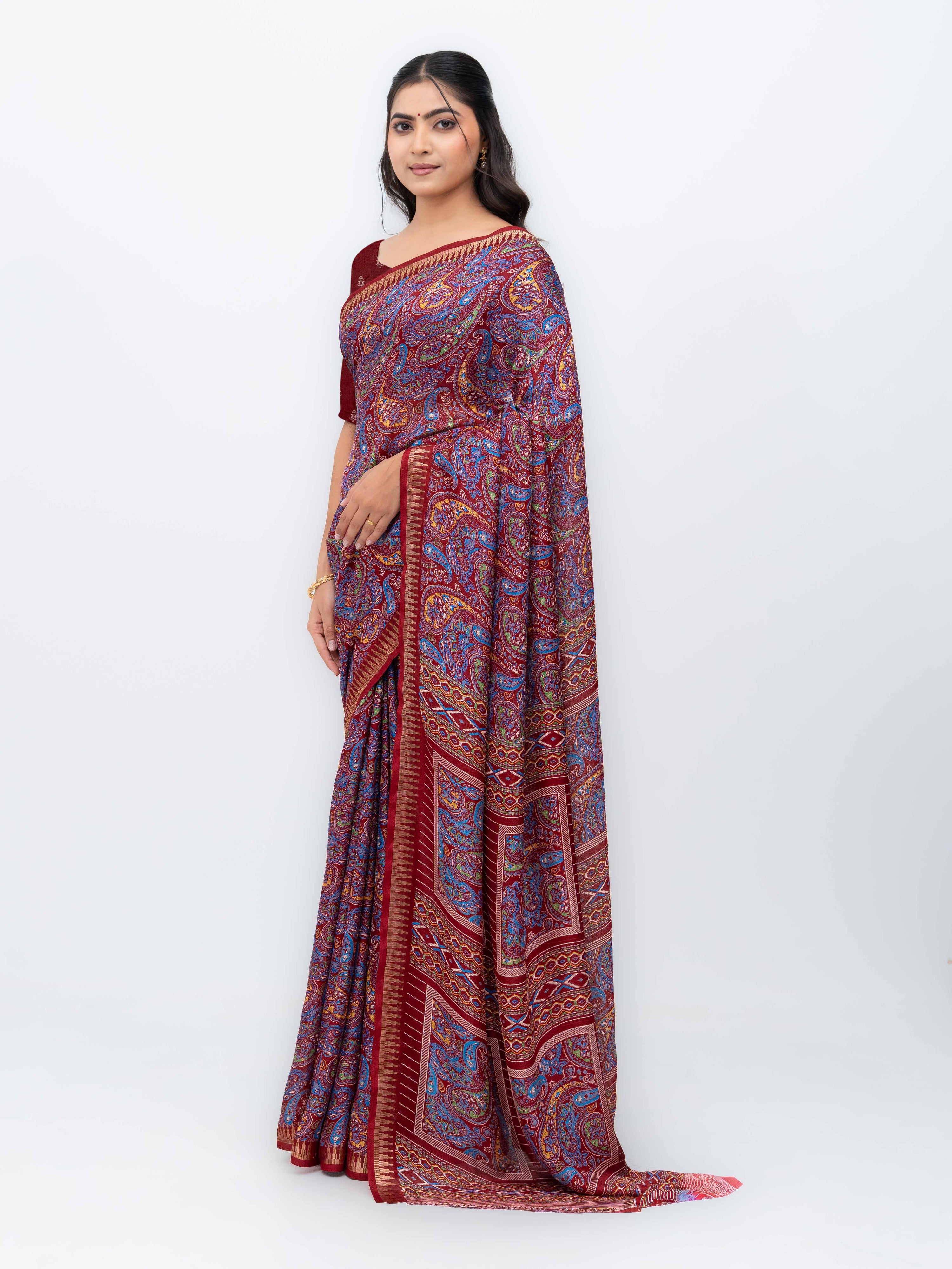 Wine Soft Georgette Saree