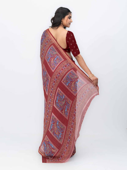 Wine Soft Georgette Saree