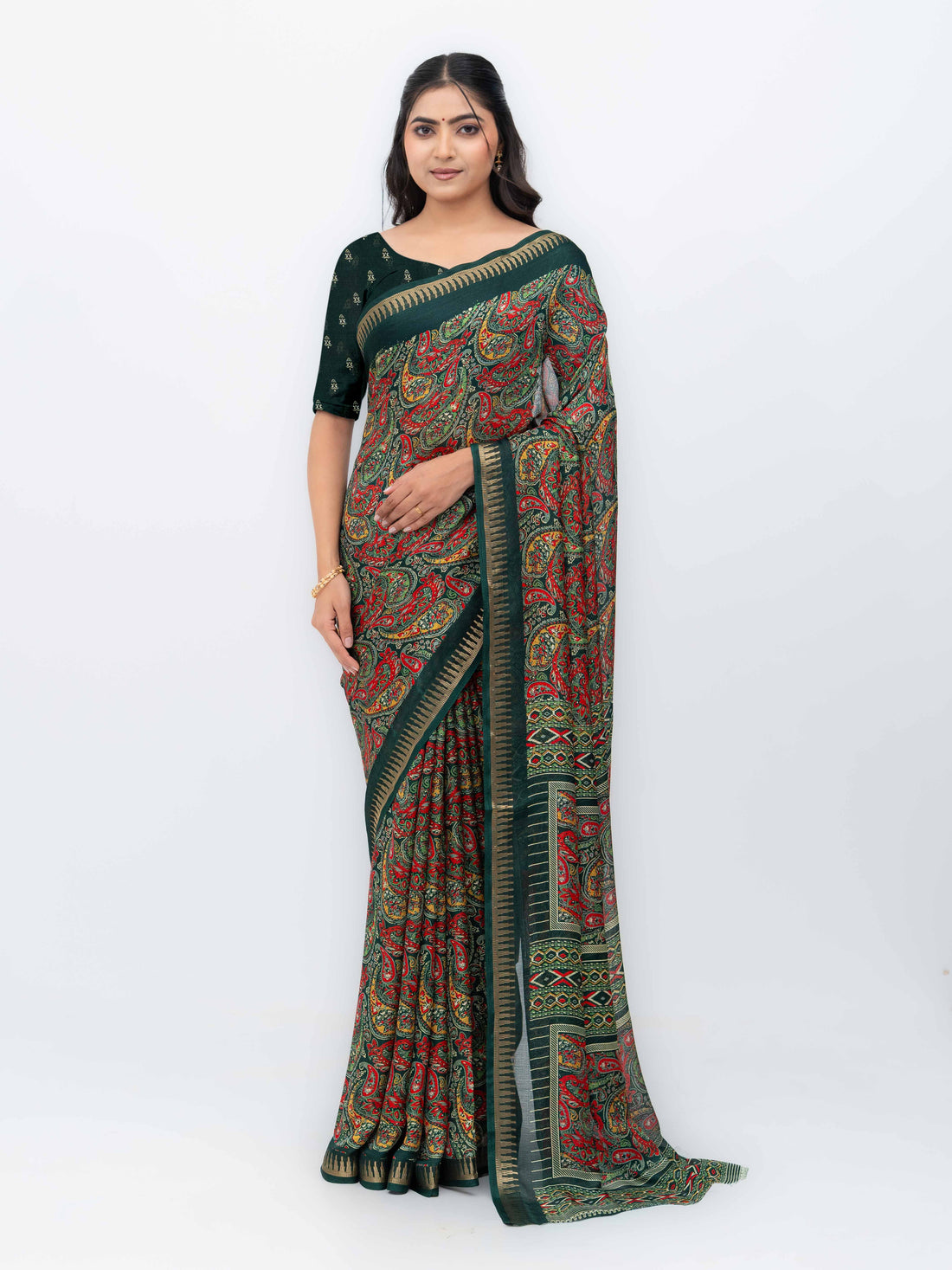 Dark Green Soft Georgette Saree