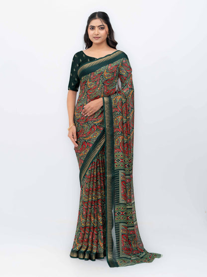 Dark Green Soft Georgette Saree