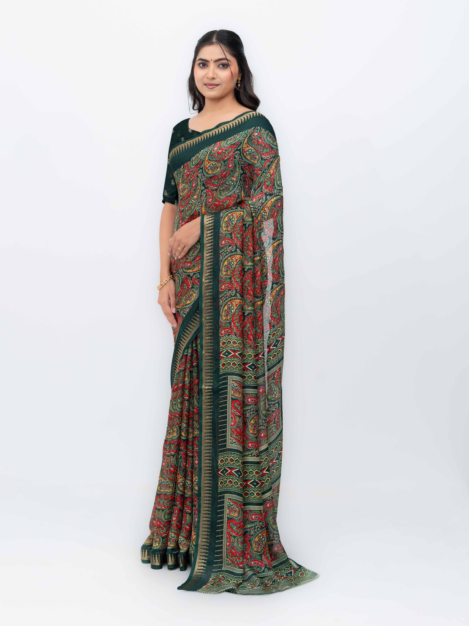 Dark Green Soft Georgette Saree