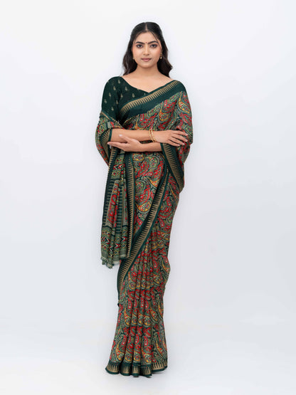 Dark Green Soft Georgette Saree