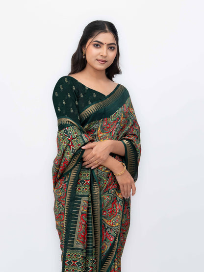 Dark Green Soft Georgette Saree