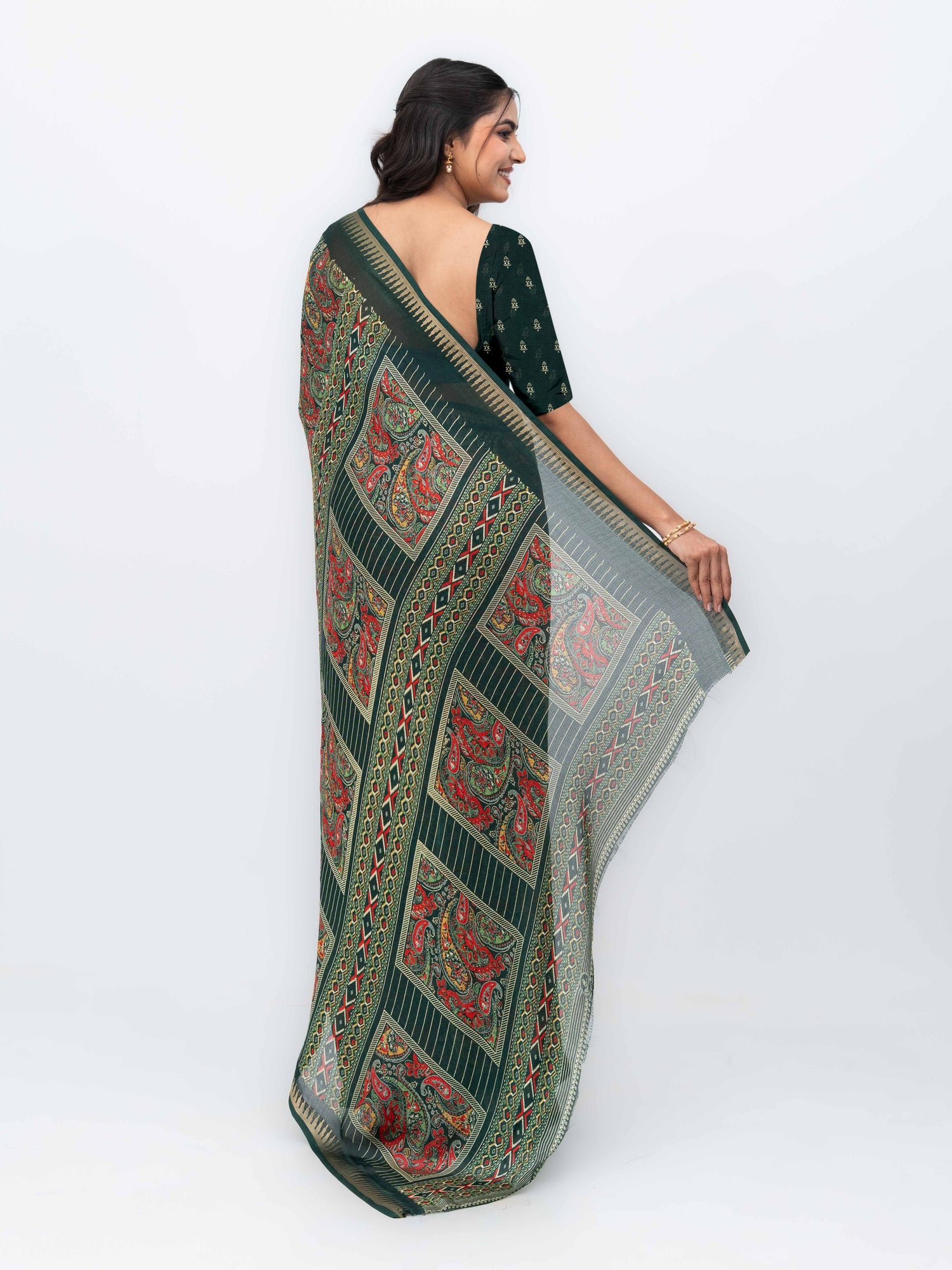 Dark Green Soft Georgette Saree