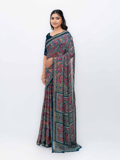 Dark Gray Soft Georgette Saree